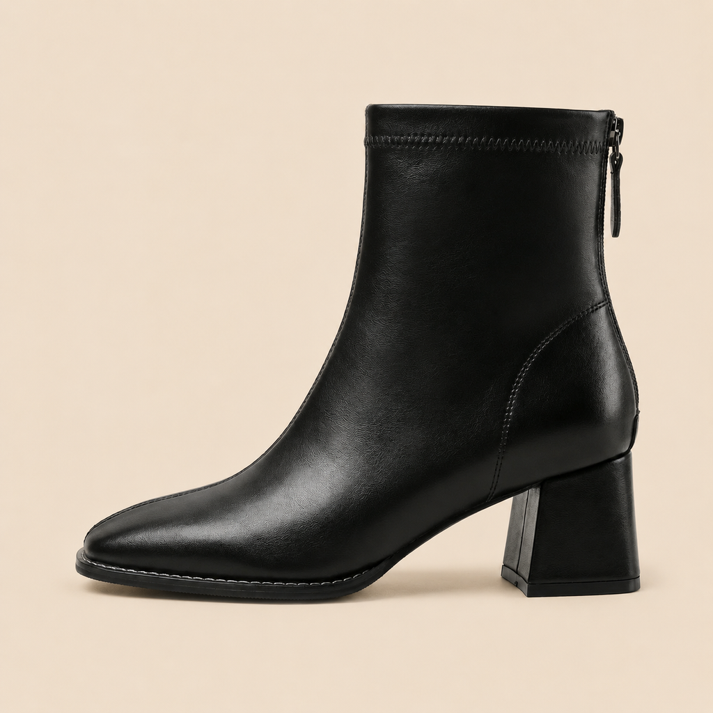 Ankle Boots Women's Square Toe Mid Block Heel Side Zipper Casual Office Everyday