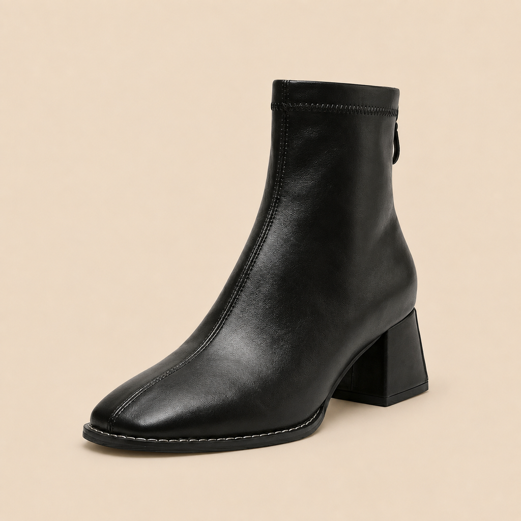 Ankle Boots Women's Square Toe Mid Block Heel Side Zipper Casual Office Everyday