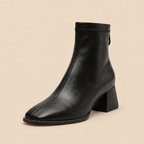 Ankle Boots Women's Square Toe Mid Block Heel Side Zipper Casual Office Everyday
