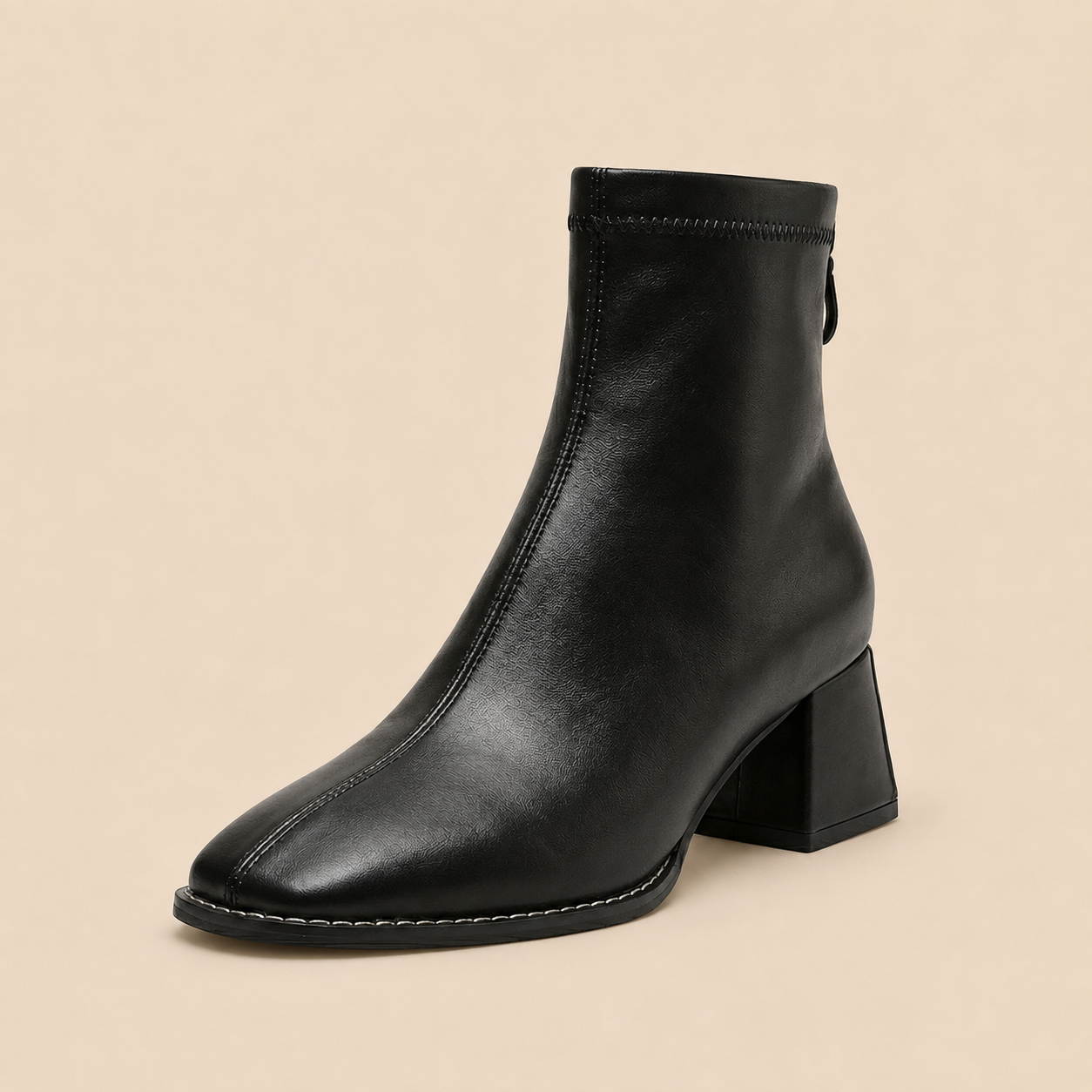 Ankle Boots Women's Square Toe Mid Block Heel Side Zipper Casual Office Everyday