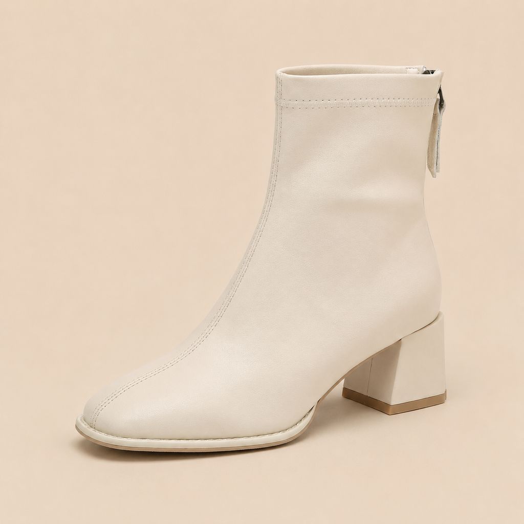 Ankle Boots Women's Square Toe Mid Block Heel Side Zipper Casual Office Everyday