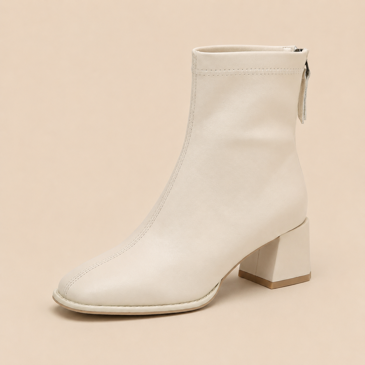 Ankle Boots Women's Square Toe Mid Block Heel Side Zipper Casual Office Everyday