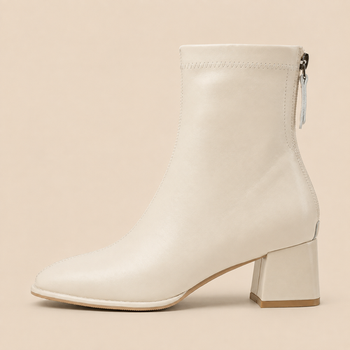 Ankle Boots Women's Square Toe Mid Block Heel Side Zipper Casual Office Everyday